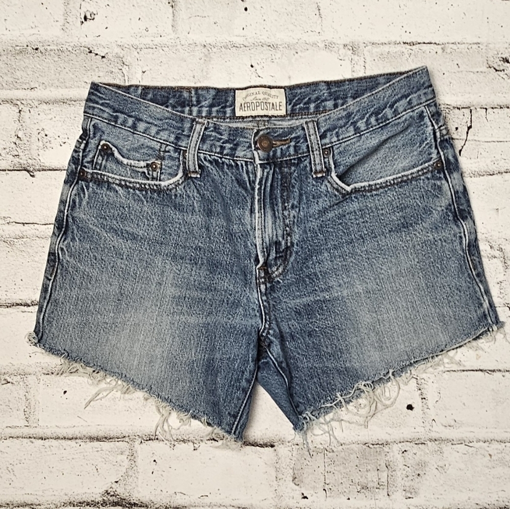 Aeropostale Denim Cutoff Shorts Size 10 High Rise Distressed Blue Jean